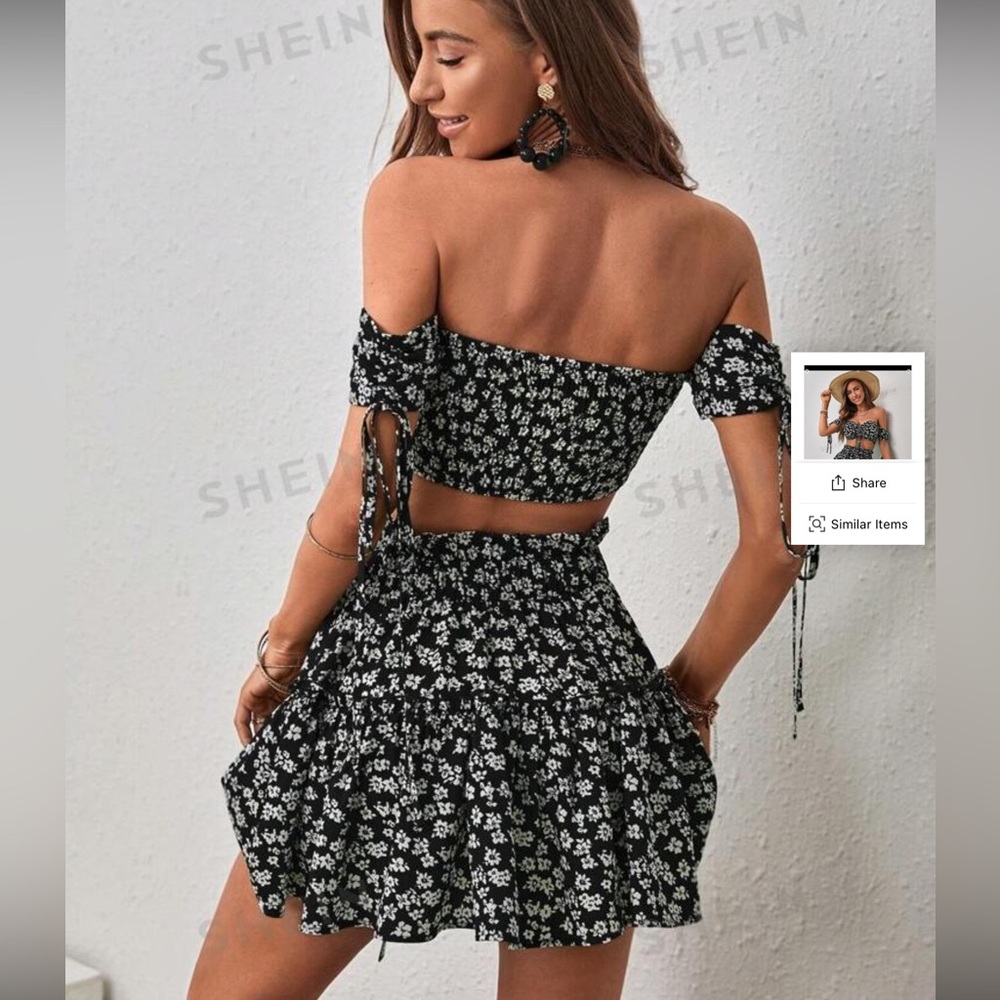 SHEIN Black and White Floral Two-Piece Set